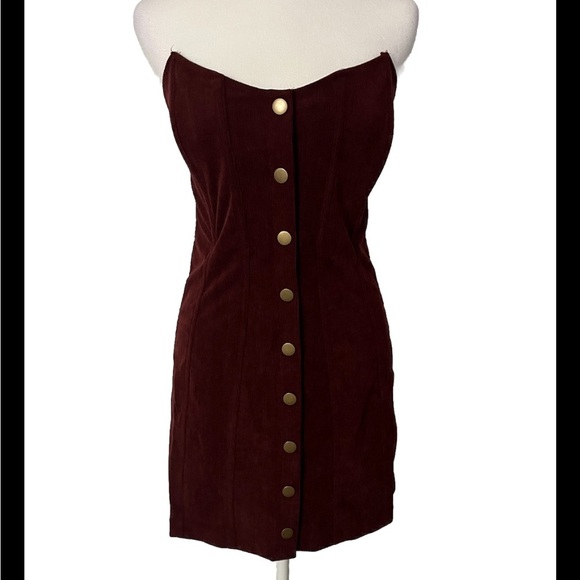 Urban outfitters Cali Corset corduroy strapless snap front mini dress medium - Picture 3 of 6